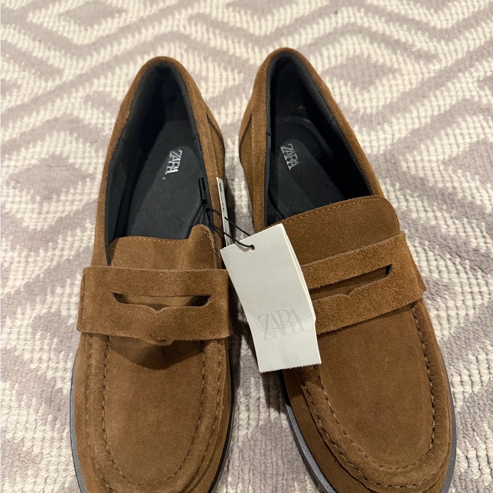 Zara Chocolate Suede Loafers
